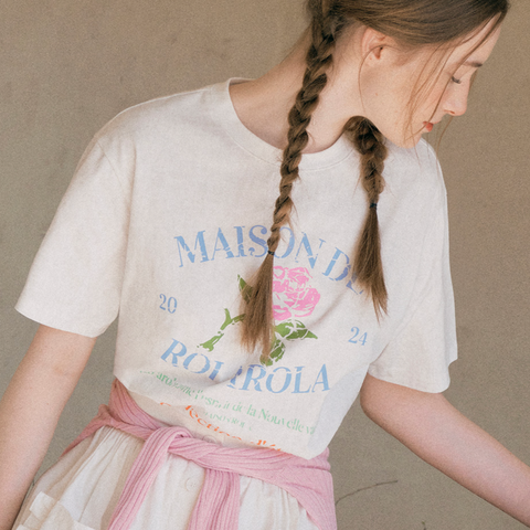 [rola rola] PIGMENT ROSE HALF T-SHIRT WHITE