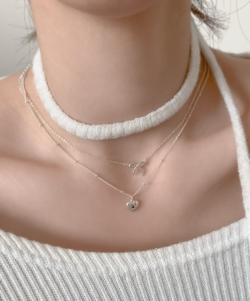 [aube n berry] 925Silver Eyelet Simple Ribbon Layered Silver Necklace