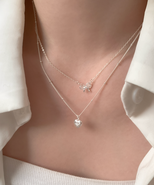 [aube n berry] 925Silver Midnight Starlight Heart Cubic Silver Necklace