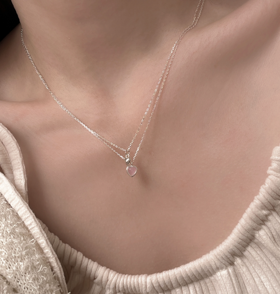 [aube n berry] 925Silver Shimmer Mini Heart Daily Silver Necklace