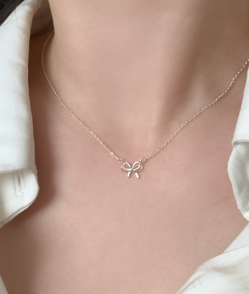 [aube n berry] 925Silver Mini Ribbon Pendant Silver Necklace