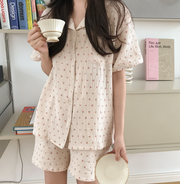 [Juuneedu] Cherry Cotton Short Sleeve Pyjamas