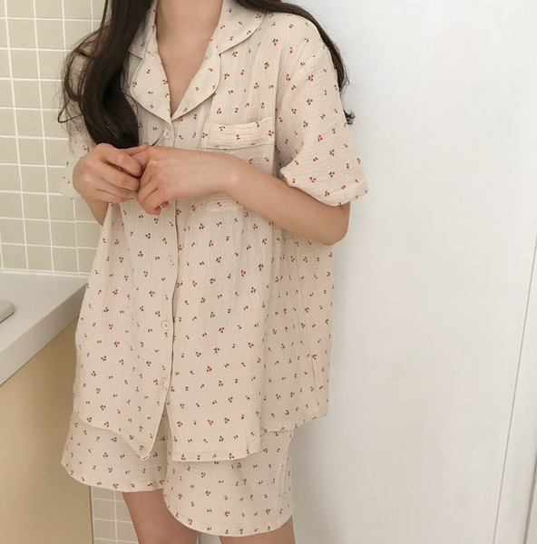 [Juuneedu] Cherry Cotton Short Sleeve Pyjamas