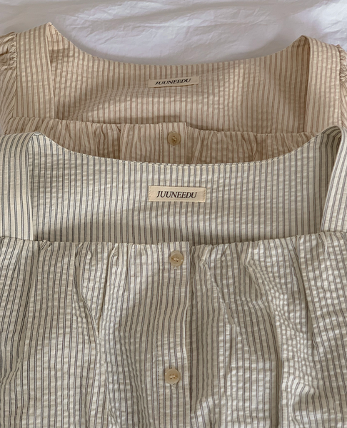 [Juuneedu] Polling Stripe Short Sleeve Pyjama Set