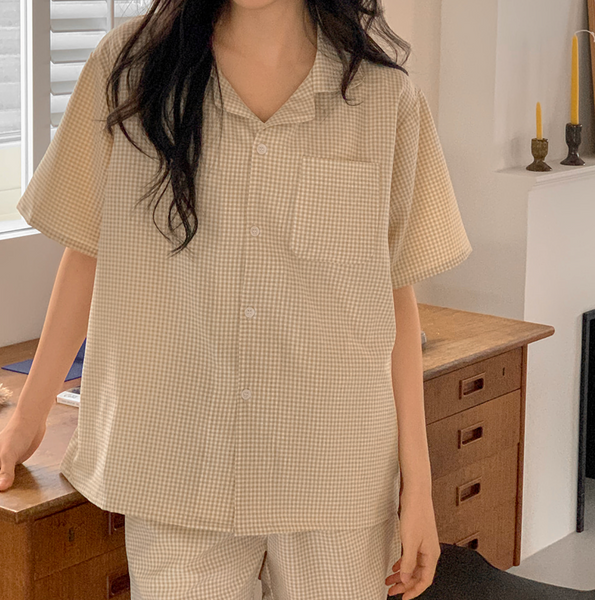 [Juuneedu] Clear Gingham Check Short Sleeve Pyjama Set