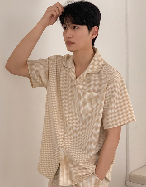 [Juuneedu] Clear Gingham Check Short Sleeve Pyjama Set