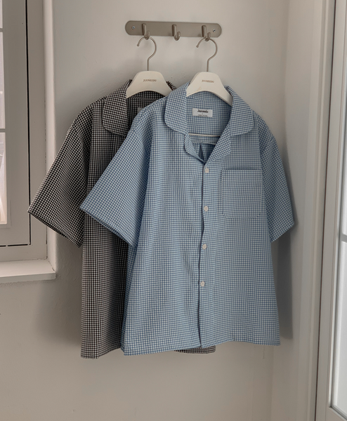 [Juuneedu] Clear Gingham Check Short Sleeve Pyjama Set