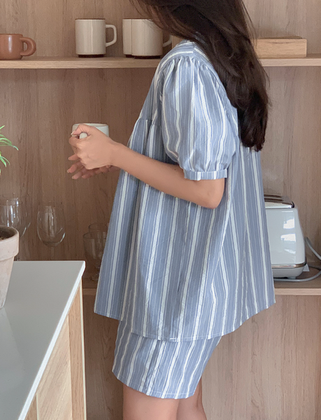 [Juuneedu] Weekend Stripe Couple Short Sleeve Pyjama Set