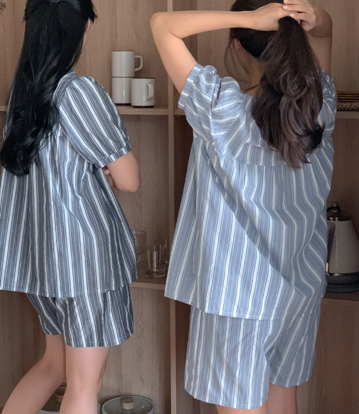 [Juuneedu] Weekend Stripe Couple Short Sleeve Pyjama Set