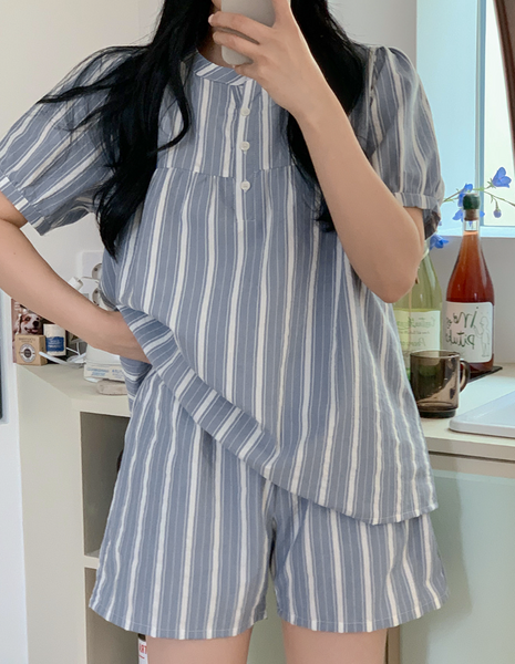 [Juuneedu] Weekend Stripe Couple Short Sleeve Pyjama Set