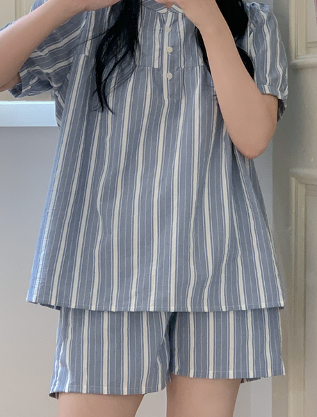 [Juuneedu] Weekend Stripe Couple Short Sleeve Pyjama Set