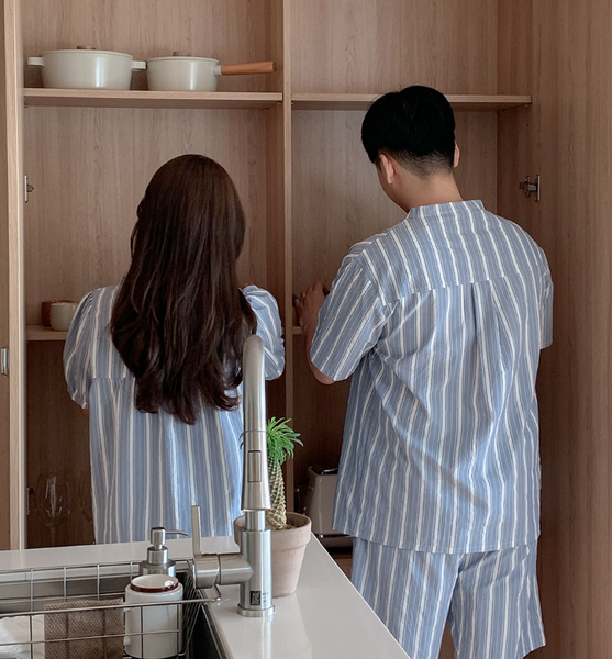 [Juuneedu] Weekend Stripe Couple Short Sleeve Pyjama Set