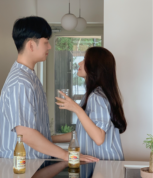 [Juuneedu] Weekend Stripe Couple Short Sleeve Pyjama Set