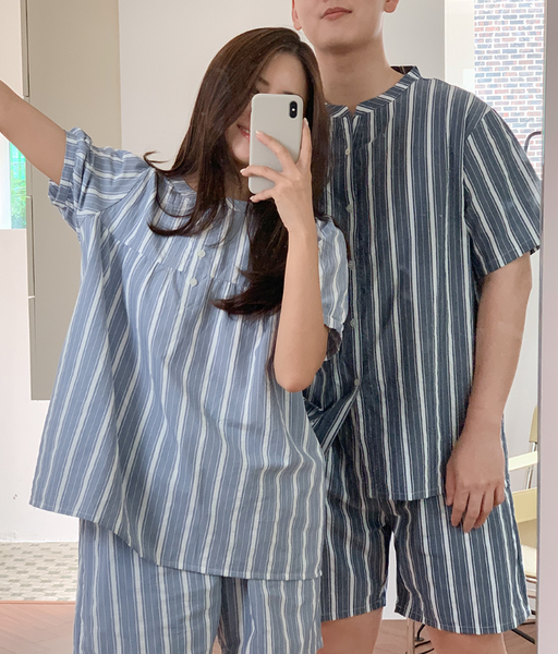 [Juuneedu] Weekend Stripe Couple Short Sleeve Pyjama Set