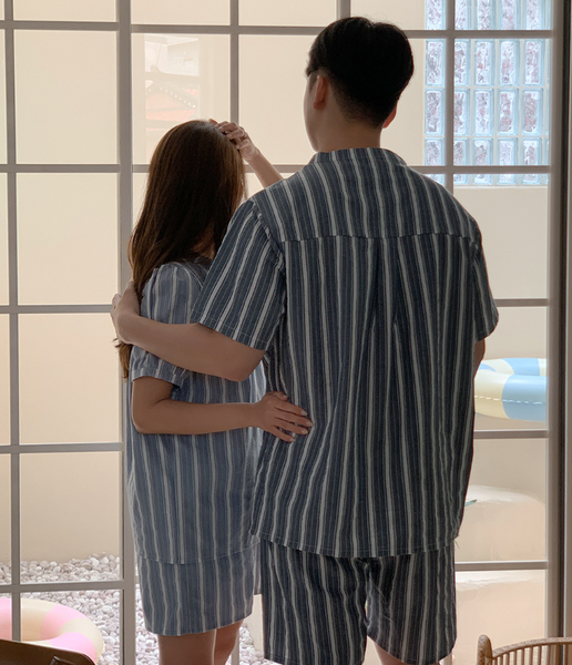 [Juuneedu] Weekend Stripe Couple Short Sleeve Pyjama Set