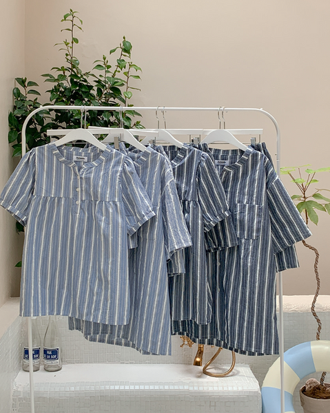 [Juuneedu] Weekend Stripe Couple Short Sleeve Pyjama Set