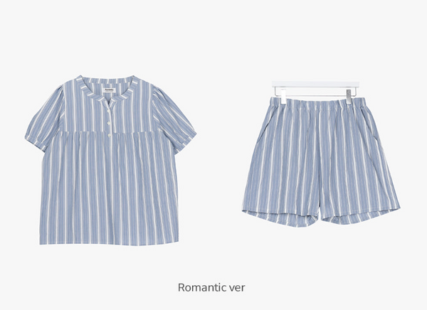 [Juuneedu] Weekend Stripe Couple Short Sleeve Pyjama Set