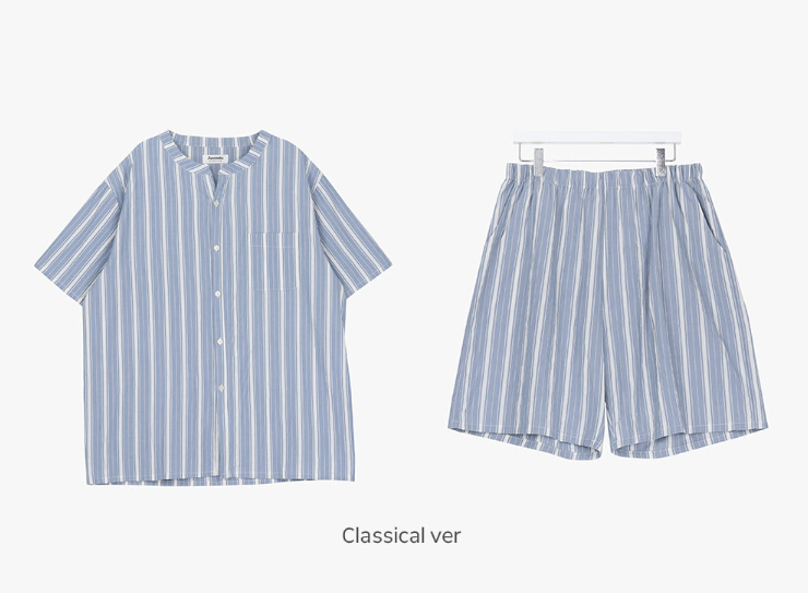 [Juuneedu] Weekend Stripe Couple Short Sleeve Pyjama Set