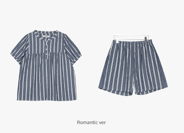 [Juuneedu] Weekend Stripe Couple Short Sleeve Pyjama Set