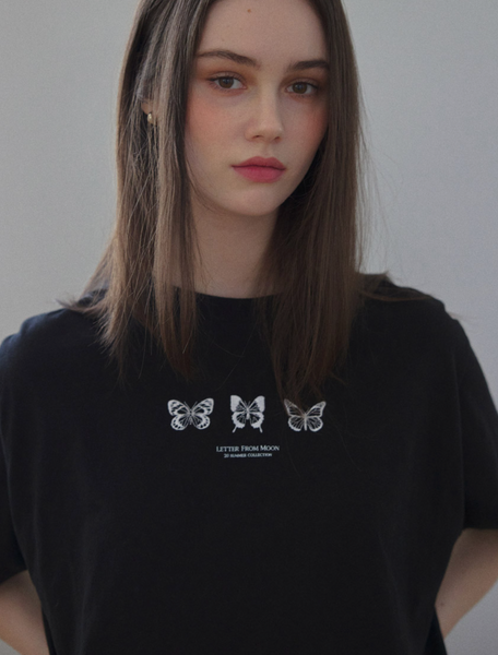 [Letter from Moon] [2件優惠價！買一送一] Triple Butterfly Embroidery Short Sleeve T-Shirt (3Colour)