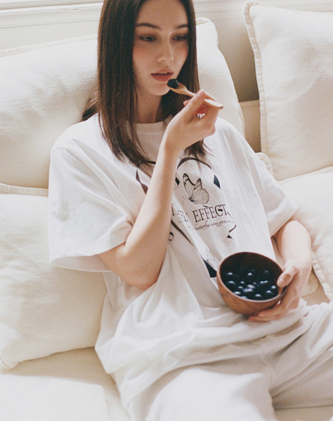 [Letter from Moon] Butterfly Effect Oversized Fit Short Sleeve T-Shirt (White & Black)