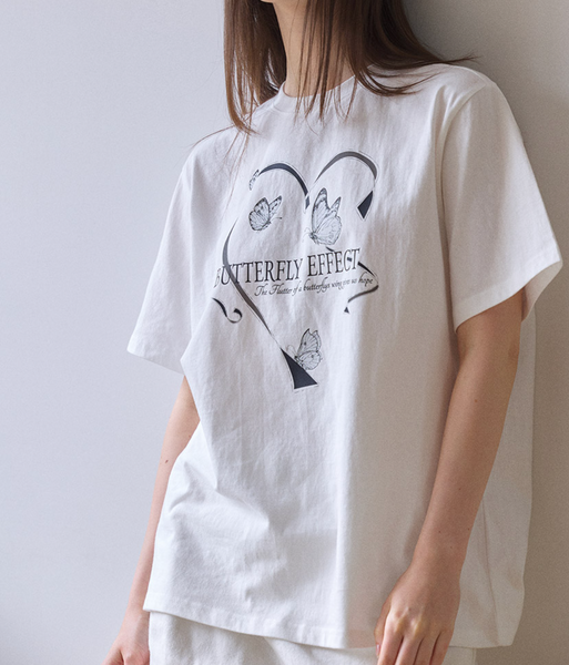 [Letter from Moon] Butterfly Effect Oversized Fit Short Sleeve T-Shirt (White & Black)