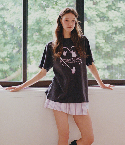[Letter from Moon] Butterfly Effect Oversized Fit Short Sleeve T-Shirt (Charcoal)