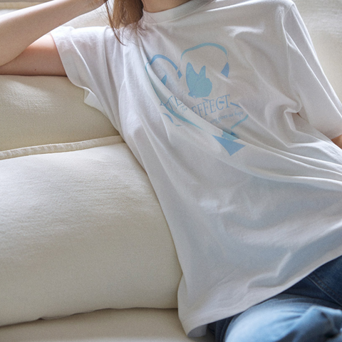 [Letter from Moon] Butterfly Effect Oversized Fit Short Sleeve T-Shirt (White & Skyblue)