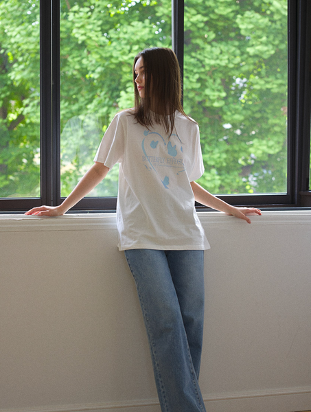 [Letter from Moon] Butterfly Effect Oversized Fit Short Sleeve T-Shirt (White & Skyblue)