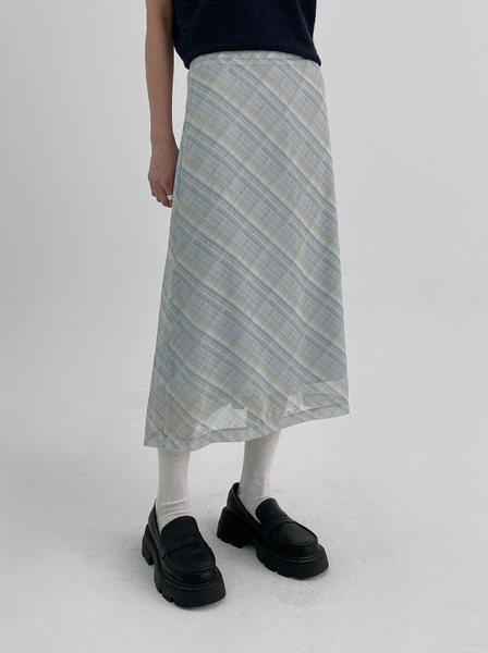 [BLACK UP] Chiffon Checkered Long Skirt