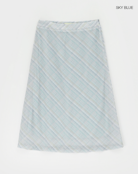 [BLACK UP] Chiffon Checkered Long Skirt