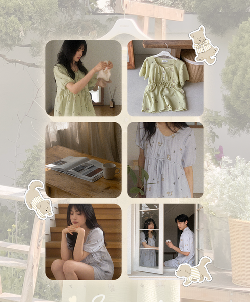 [Juuneedu] Romantic Mocha Cotton Short Sleeve Pyjama Set