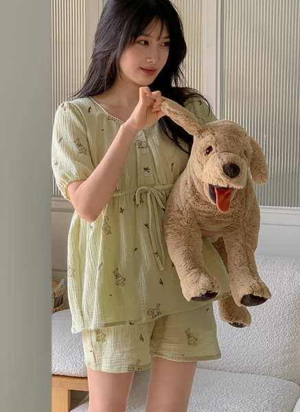 [Juuneedu] Romantic Mocha Cotton Short Sleeve Pyjama Set