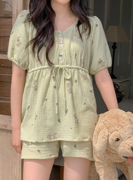 [Juuneedu] Romantic Mocha Cotton Short Sleeve Pyjama Set