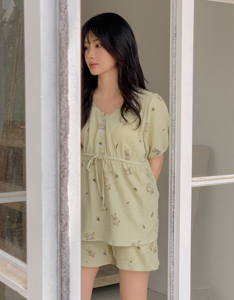 [Juuneedu] Romantic Mocha Cotton Short Sleeve Pyjama Set