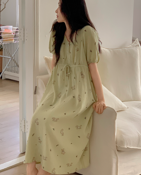[Juuneedu] Romantic Mocha Cotton Short Sleeve Pyjama Set