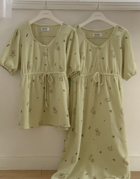 [Juuneedu] Romantic Mocha Cotton Short Sleeve Pyjama Set