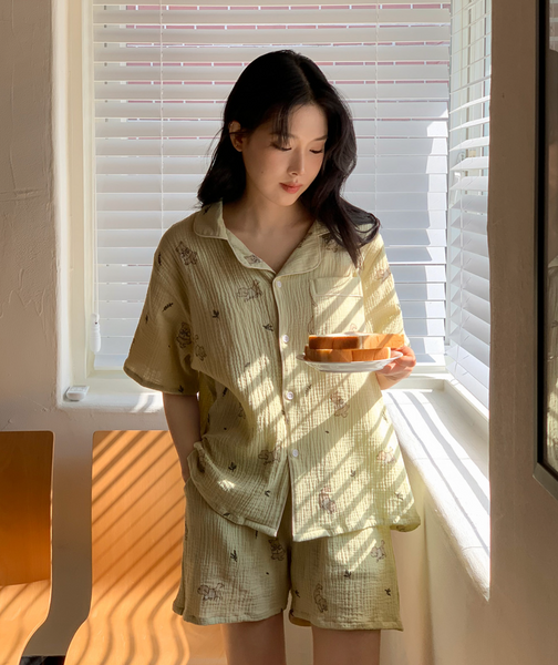 [Juuneedu] Mocha Cotton Short Sleeve Pyjama Set