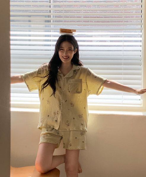 [Juuneedu] Mocha Cotton Short Sleeve Pyjama Set