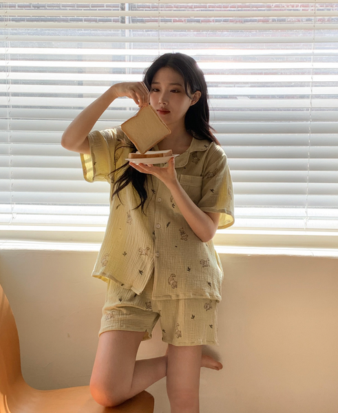 [Juuneedu] Mocha Cotton Short Sleeve Pyjama Set