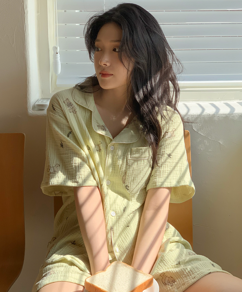 [Juuneedu] Mocha Cotton Short Sleeve Pyjama Set