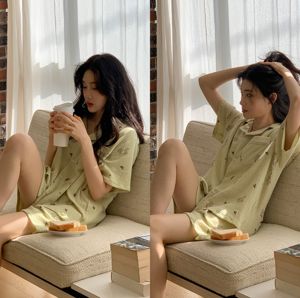 [Juuneedu] Mocha Cotton Short Sleeve Pyjama Set