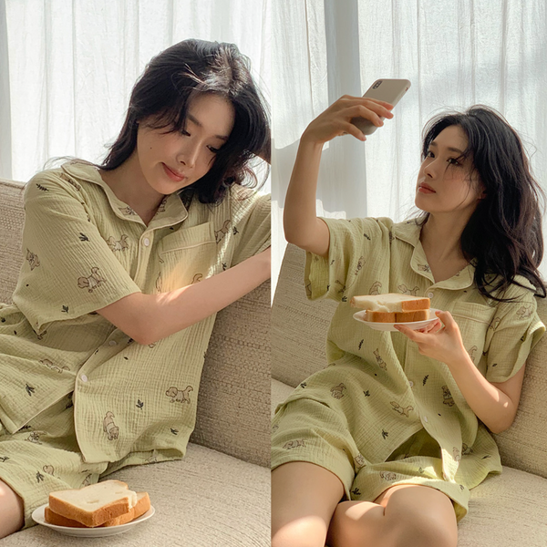 [Juuneedu] Mocha Cotton Short Sleeve Pyjama Set