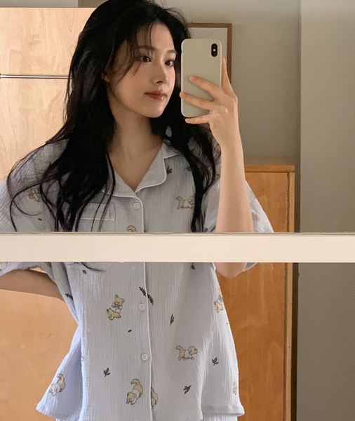 [Juuneedu] Mocha Cotton Short Sleeve Pyjama Set