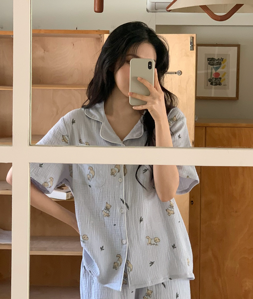 [Juuneedu] Mocha Cotton Short Sleeve Pyjama Set