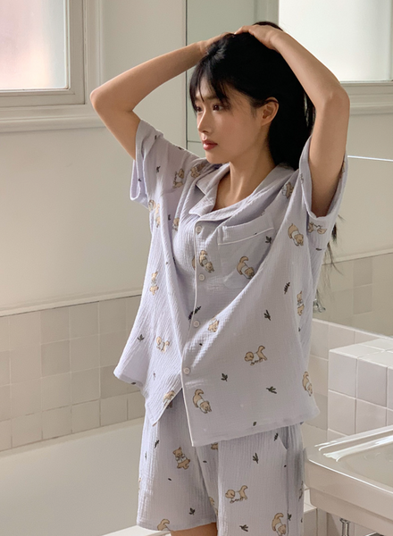 [Juuneedu] Mocha Cotton Short Sleeve Pyjama Set