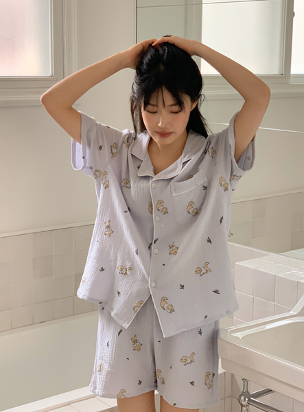 [Juuneedu] Mocha Cotton Short Sleeve Pyjama Set