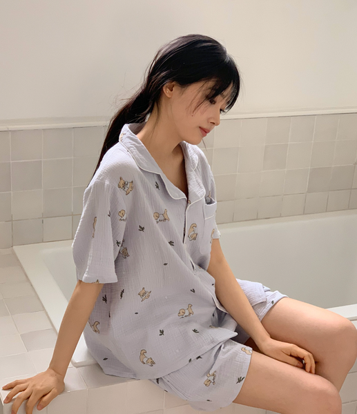 [Juuneedu] Mocha Cotton Short Sleeve Pyjama Set