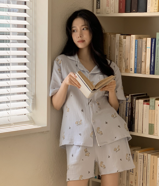 [Juuneedu] Mocha Cotton Short Sleeve Pyjama Set