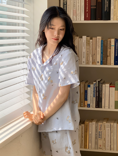 [Juuneedu] Mocha Cotton Short Sleeve Pyjama Set